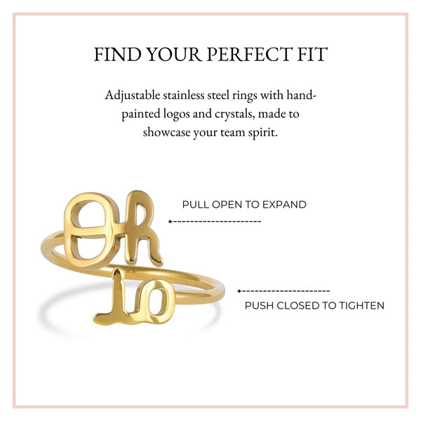 card OHIO STATE SCRIPT OH-IO ADJUSTABLE RING - 18K GOLD PLATED