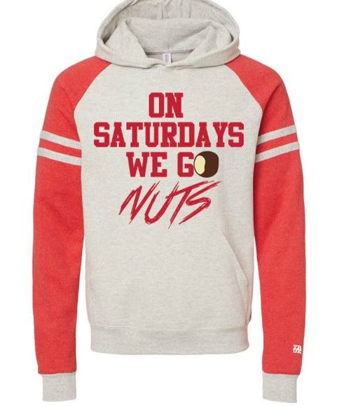 NEW SATURDAY WE GO NUTS  RETRO OLD SCHOOL HOODED SWEATSHIRT