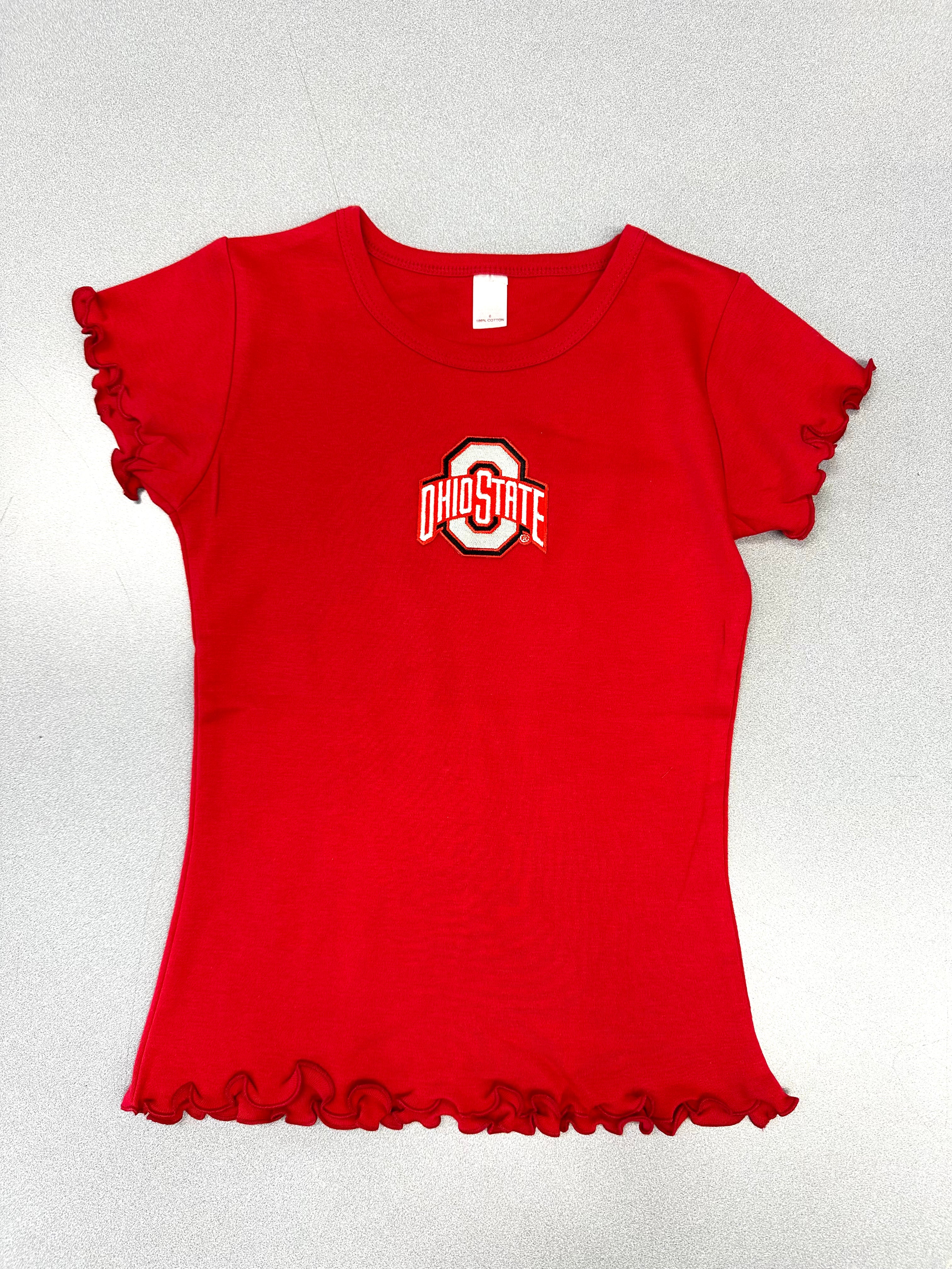 Ohio State girls ruffle tee cotton 100% Buckeye logo
