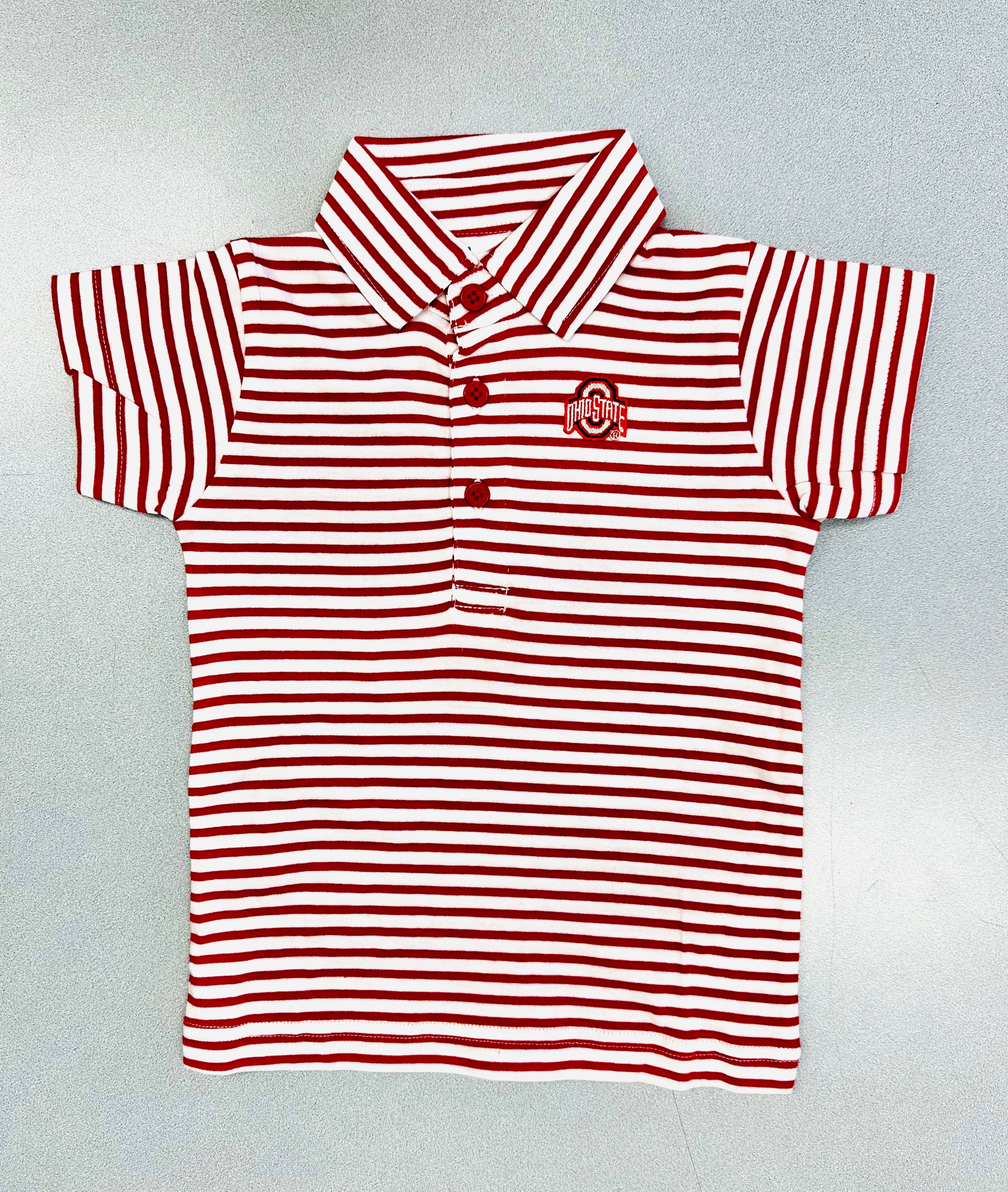 Baby Buckeyes polo shirt with stripes and logo