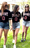 college students wearing Ohio State Buckeyes "Game Face" Moderately Fitted Fashion Jersey
