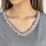 Feminine game day tee in black with rhinestone Ohio State detail