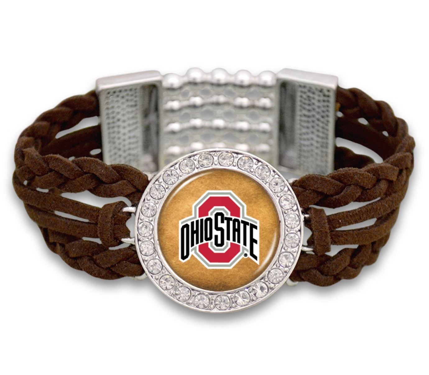 Rustic suede and sparkling crystal Ohio State Buckeyes fan bracelet