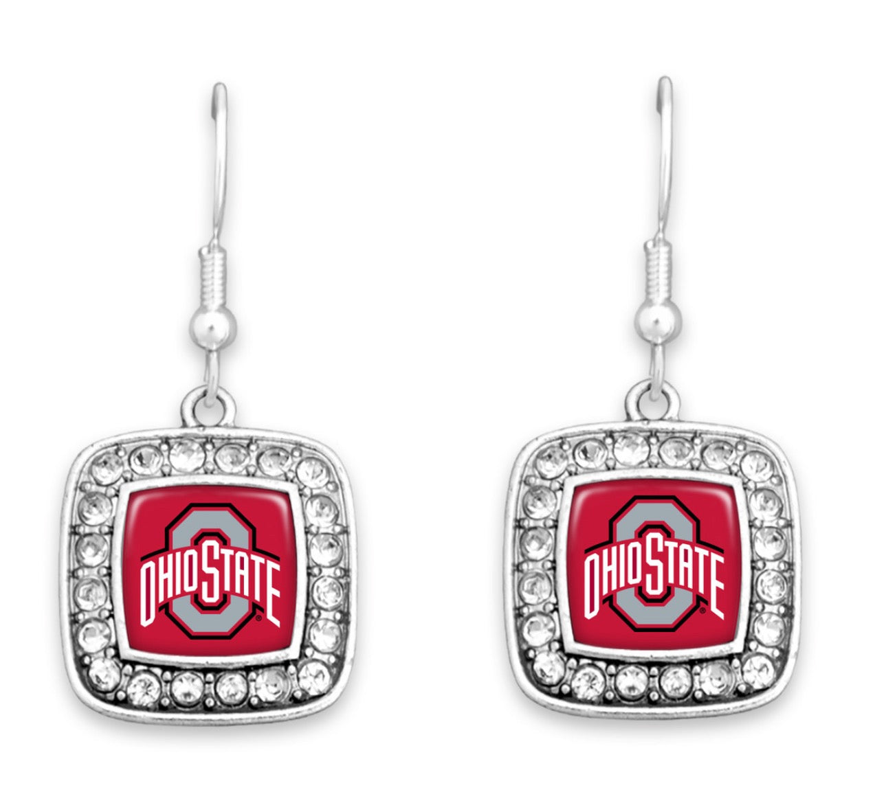 Stylish Buckeye fan jewelry Kassi earrings with bling square design