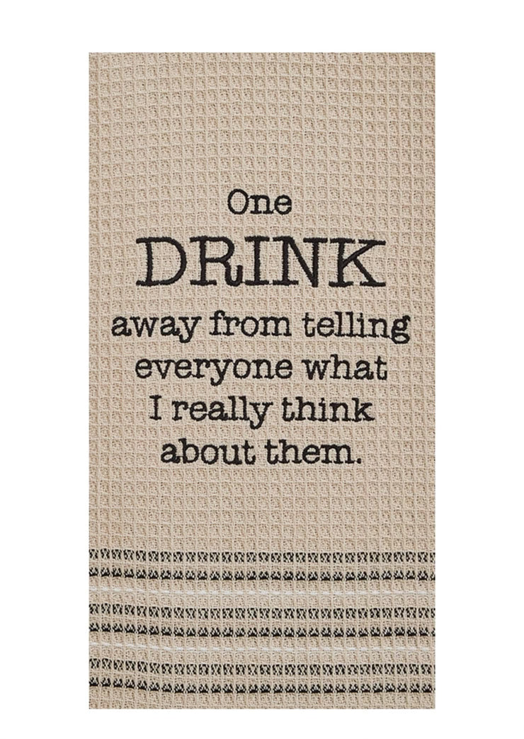 Textile product with humorous quote on a beige background