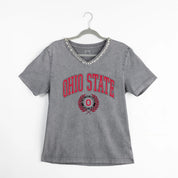 Stylish Ohio State rhinestone V-neck T-shirt for fans