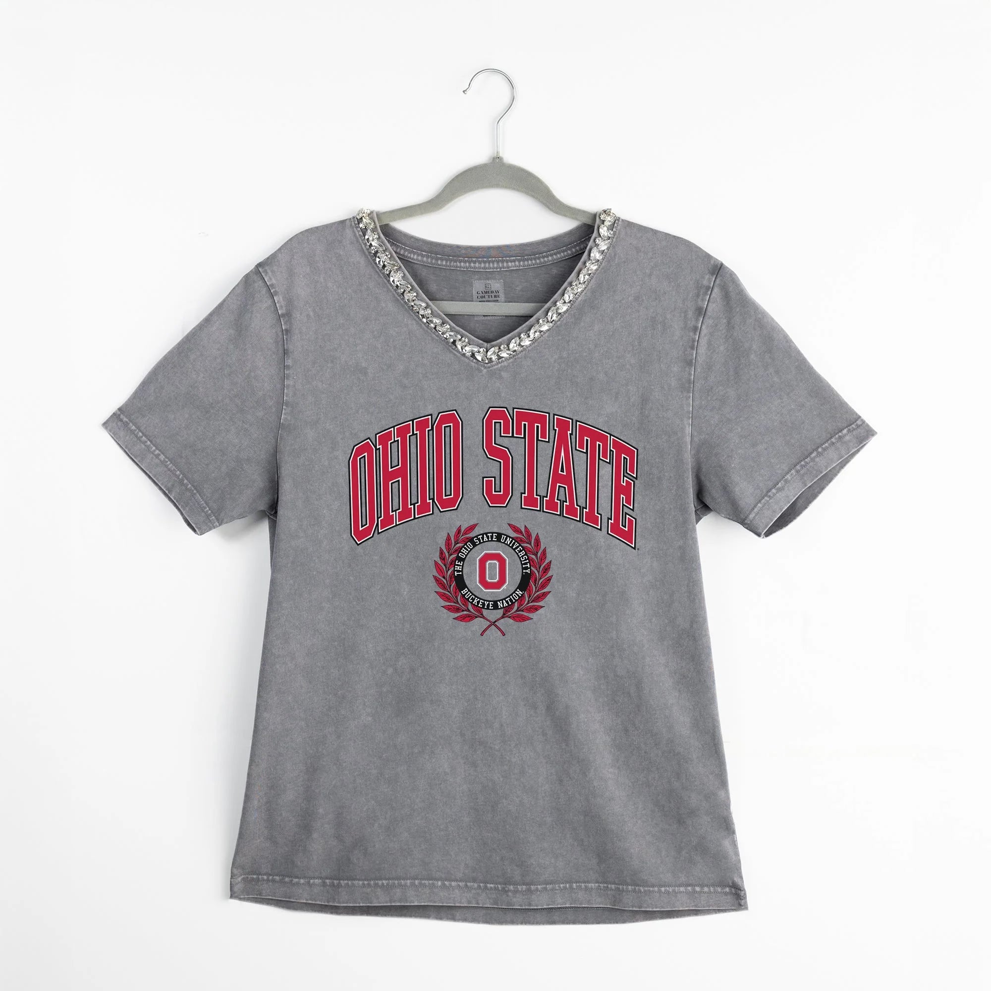 Stylish Ohio State rhinestone V-neck T-shirt for fans