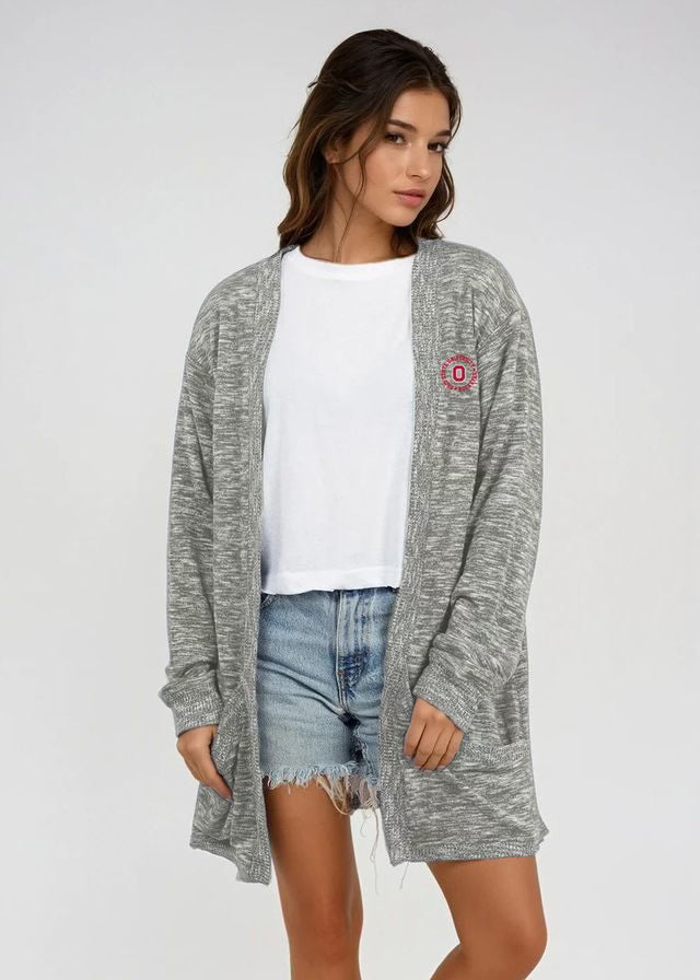 Soft oversized heather grey cardigan with Ohio State Buckeyes style