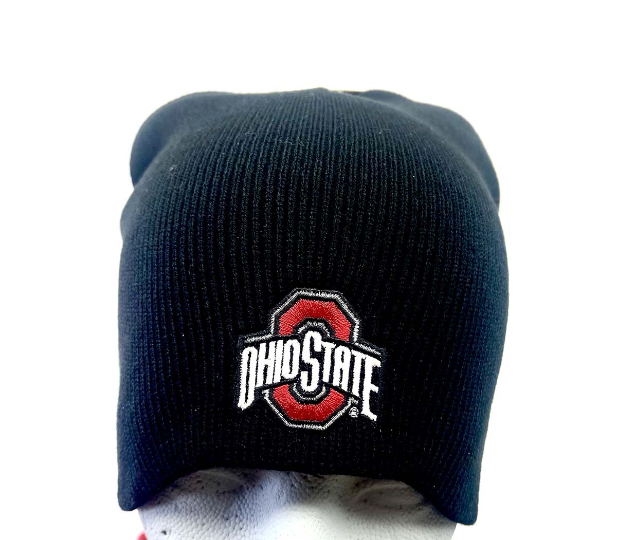 Black Knit beanie with stitched athletic Ohio State University logo.