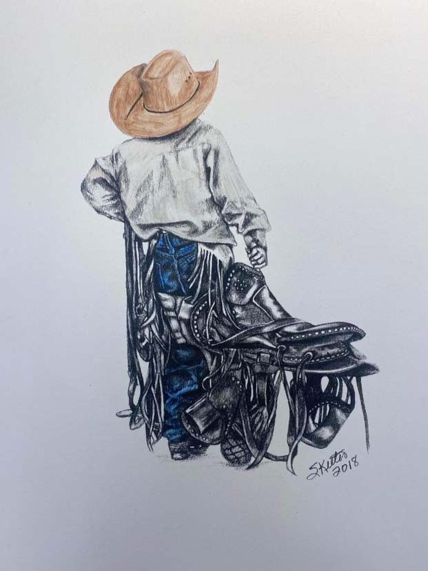 COLORED PENCIL, YOUNG COWBOY JUST LIKE HIS DADDY