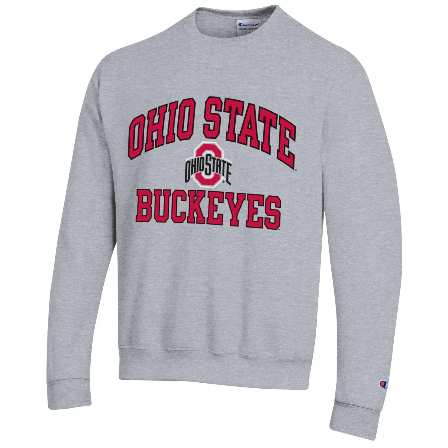 Champion Ohio State Buckeyes Mens Grey Powerblend Long Sleeve Crew  Sweatshirt