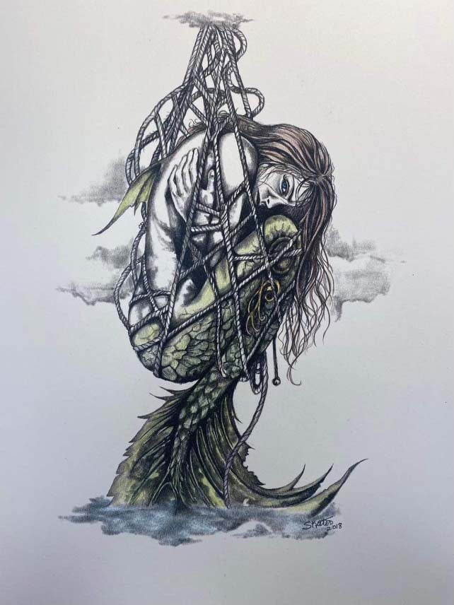 black and white sailor with a net full of fish Sailors Catch by "Skeeter"