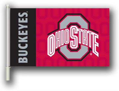Ohio State Buckeyes flag with red and black design