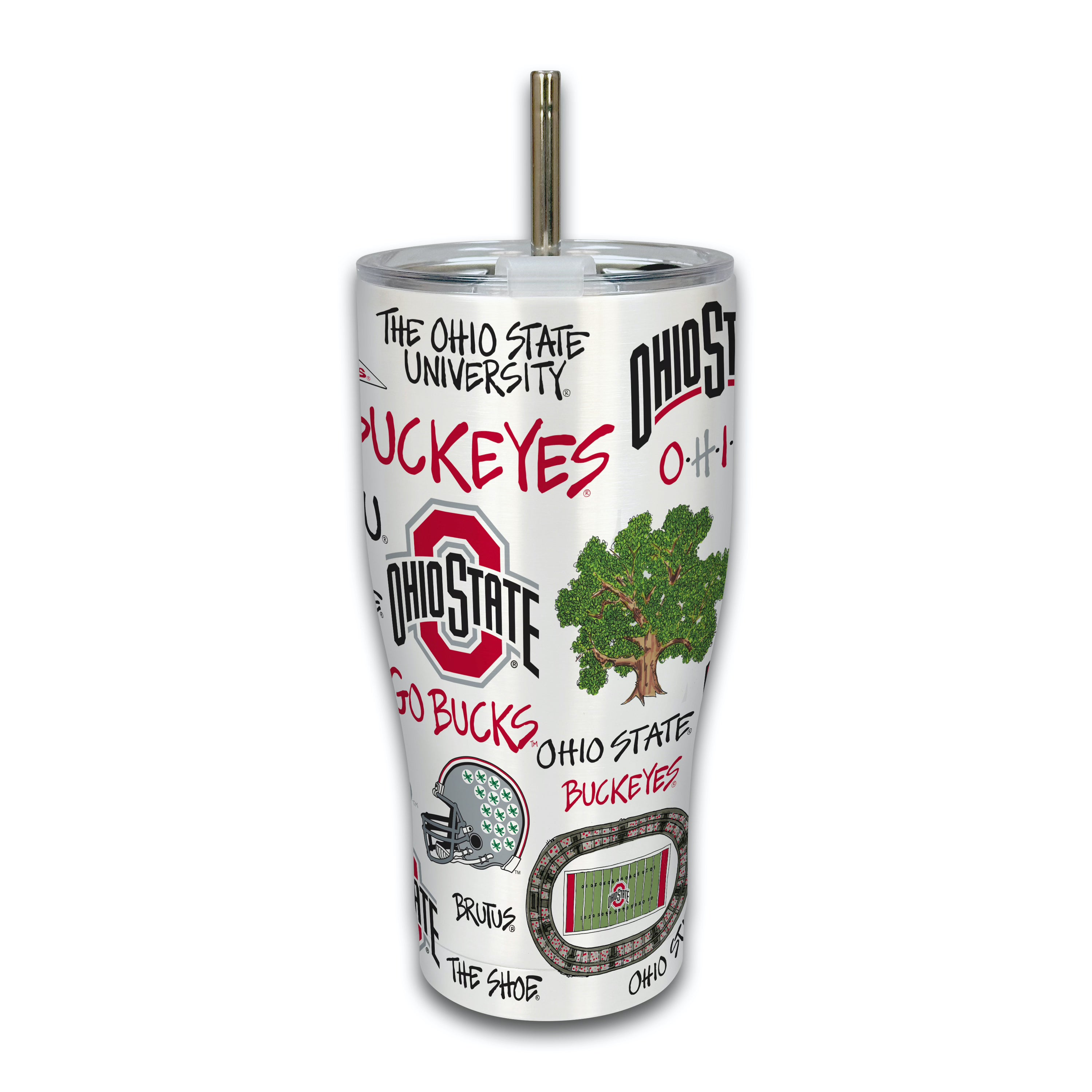 Ohio State Metal Tumbler with Lid & Straw – 30oz