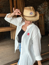OHIO STATE WRANGLER – DISTRESSED RAFFIA COWBOY HAT
