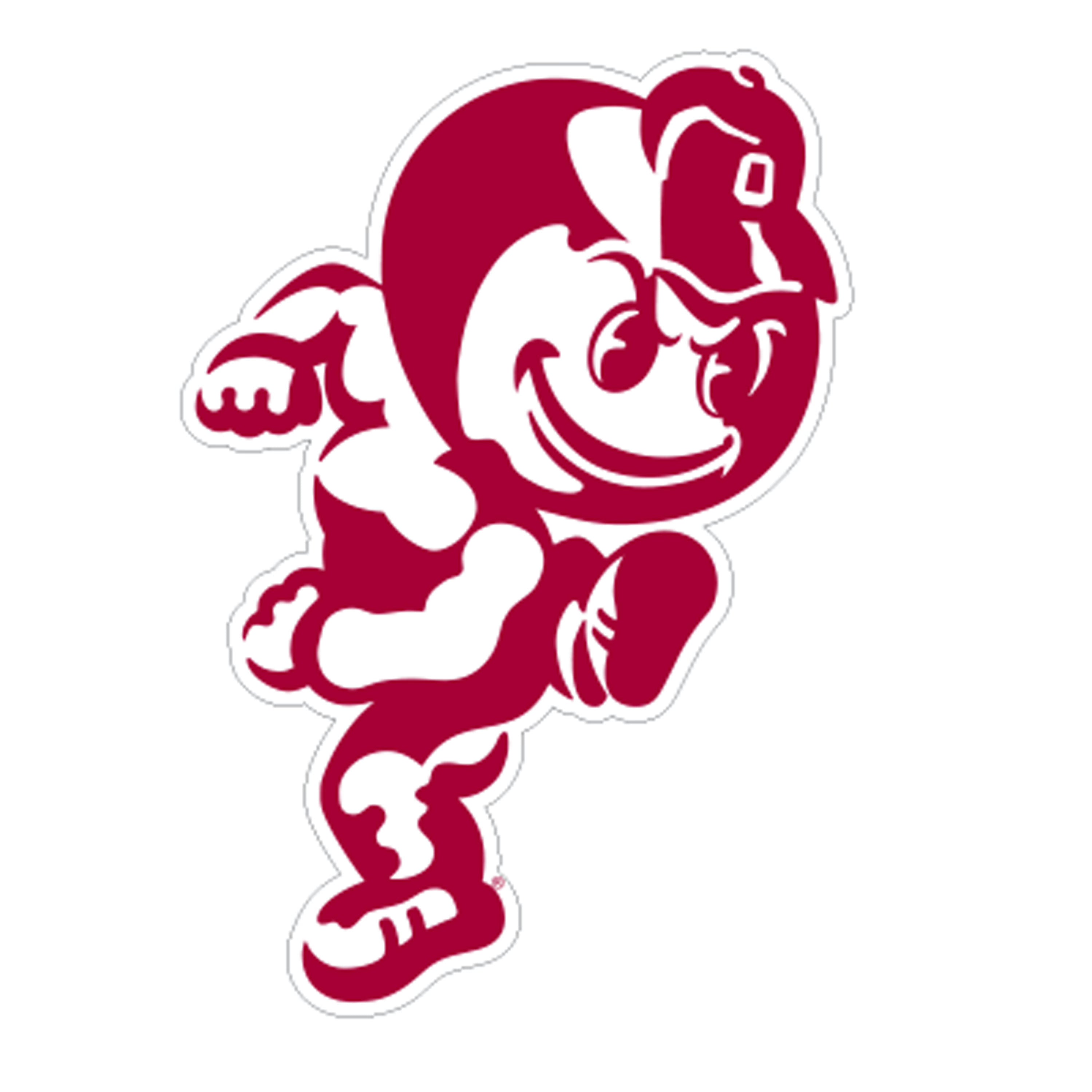 A die-cut vinyl sticker featuring the Cincinnati Reds baseball mascot, Eddie, in the team's signature dark red color with a white outline, shown on a solid white background.