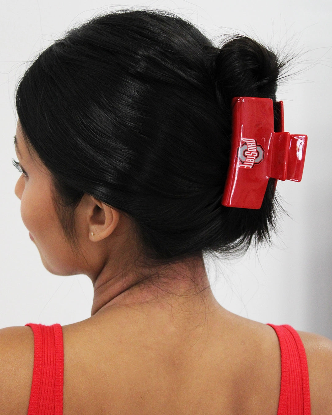 in hair, OHIO STATE® ECO SCARLET LOGO hair clip