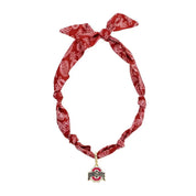 Red bandana with a gold pendant on a white background