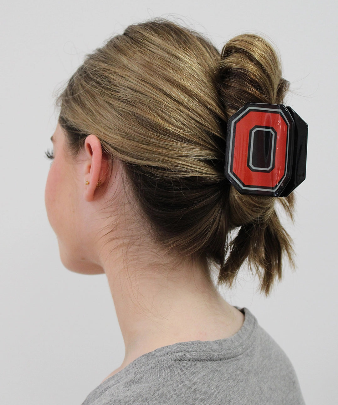 in hair black Ohio State® Block O Statement Claw Clip