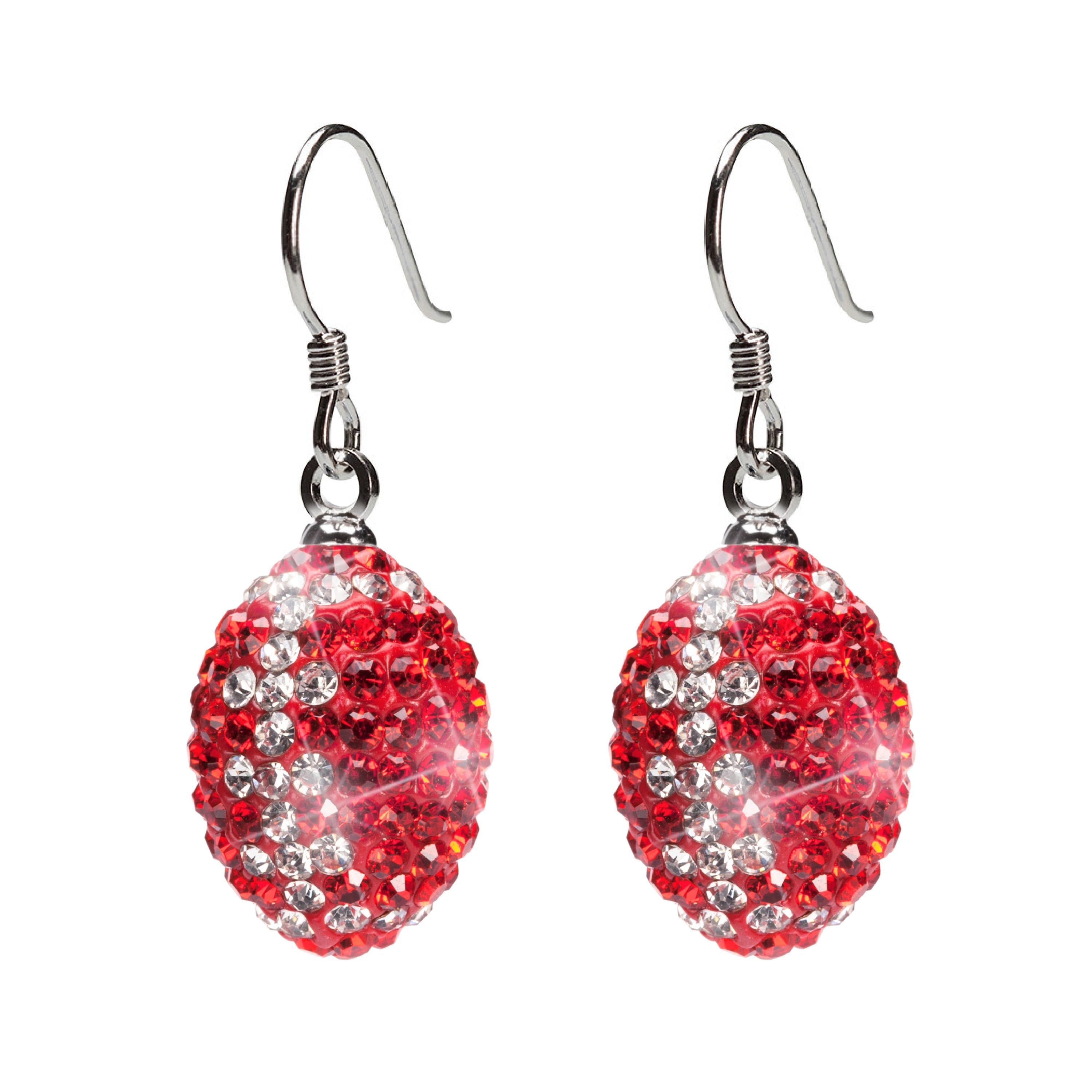 hanging RED AND CLEAR CRYSTAL FOOTBALL EARRINGS
