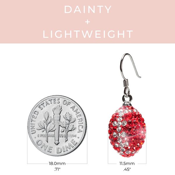 coin size RED AND CLEAR CRYSTAL FOOTBALL EARRINGS