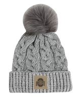 OHIO STATE BUCKEYES SPECKLE POM GREY LEATHER PATCH KNIT BEANIE HAT