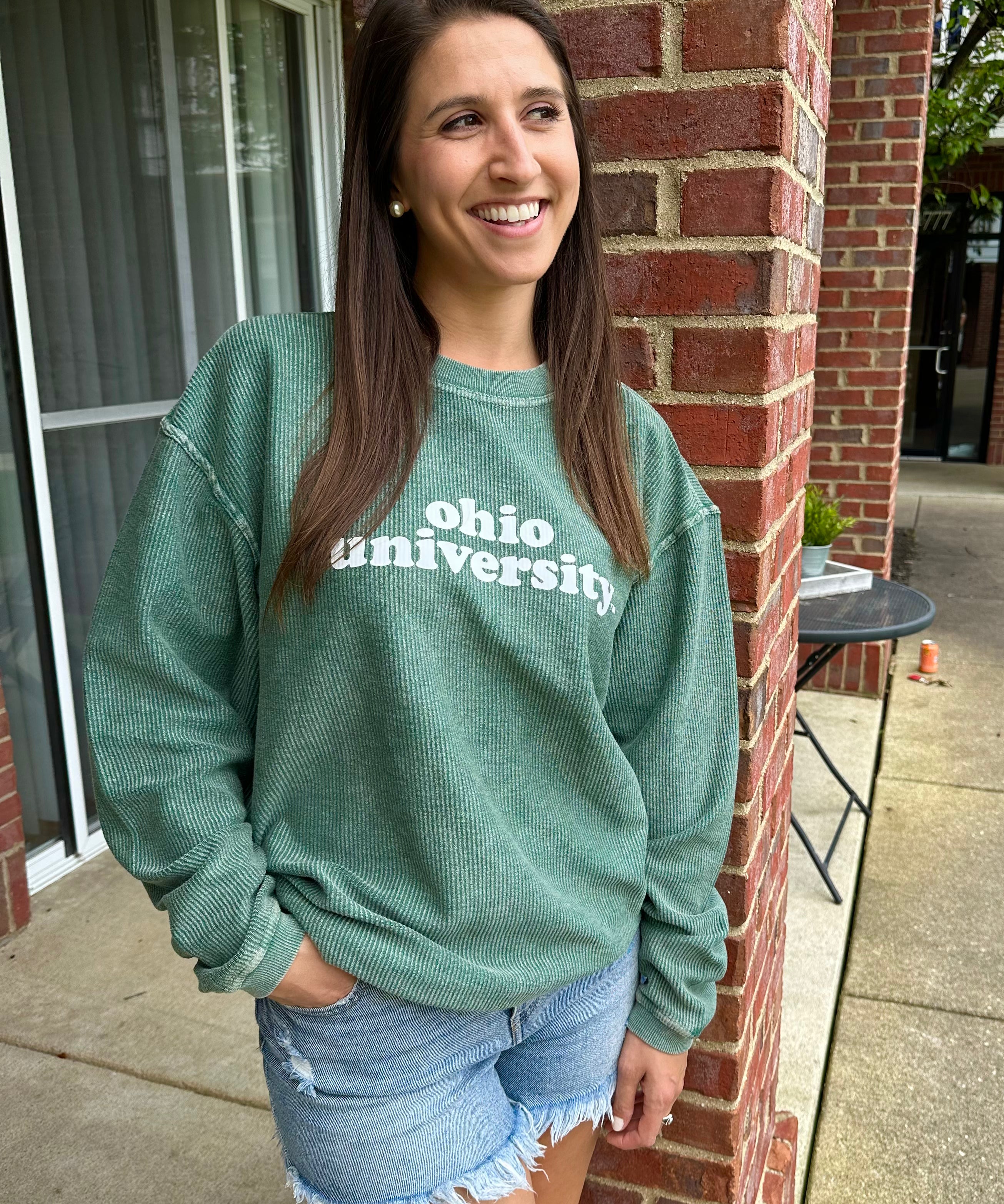 Ohio University corded green sweatshirt