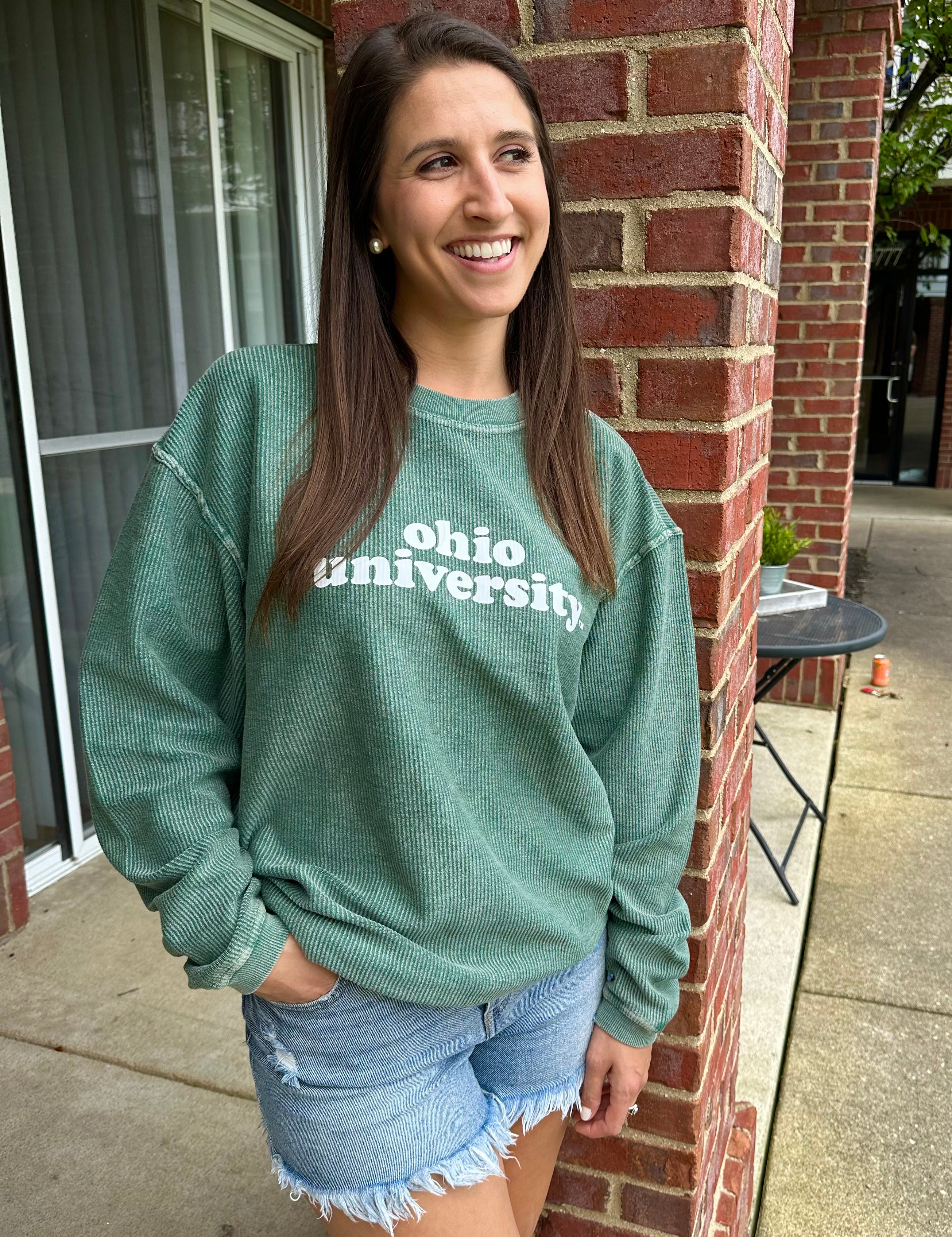 Ohio University corded green sweatshirt