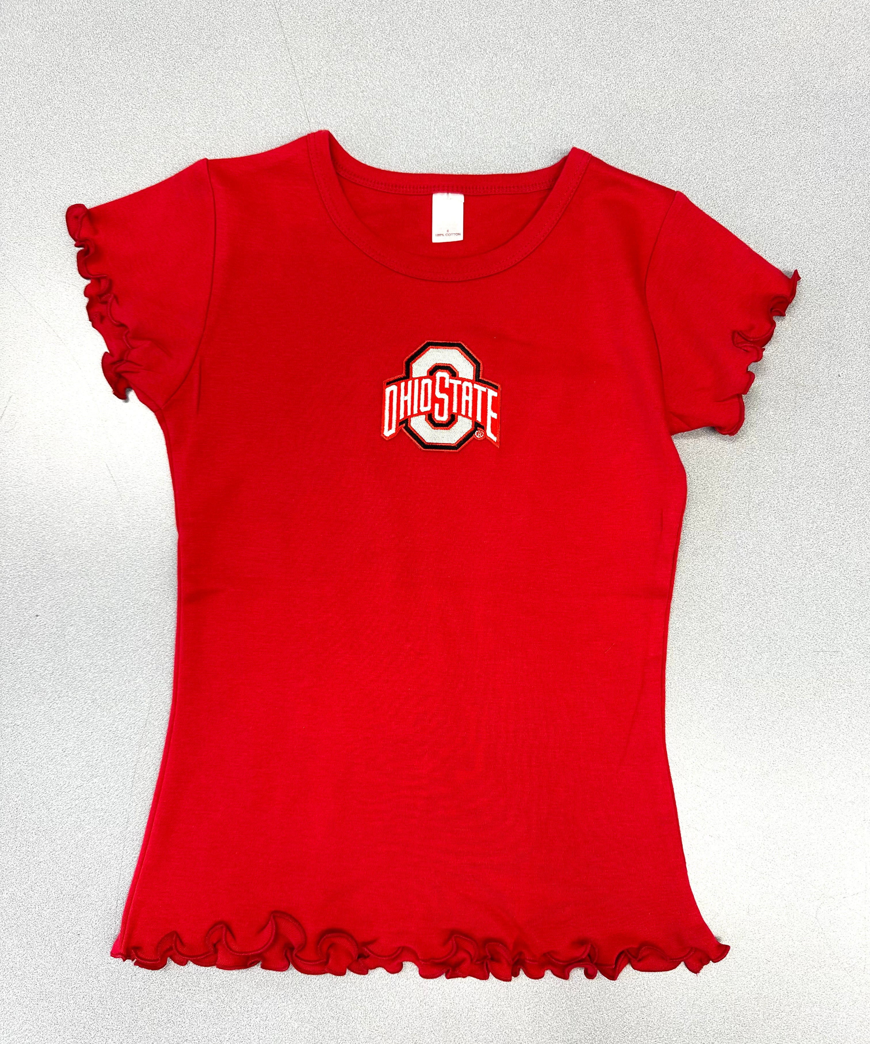 Ohio State girls ruffle tee cotton 100% Buckeye logo