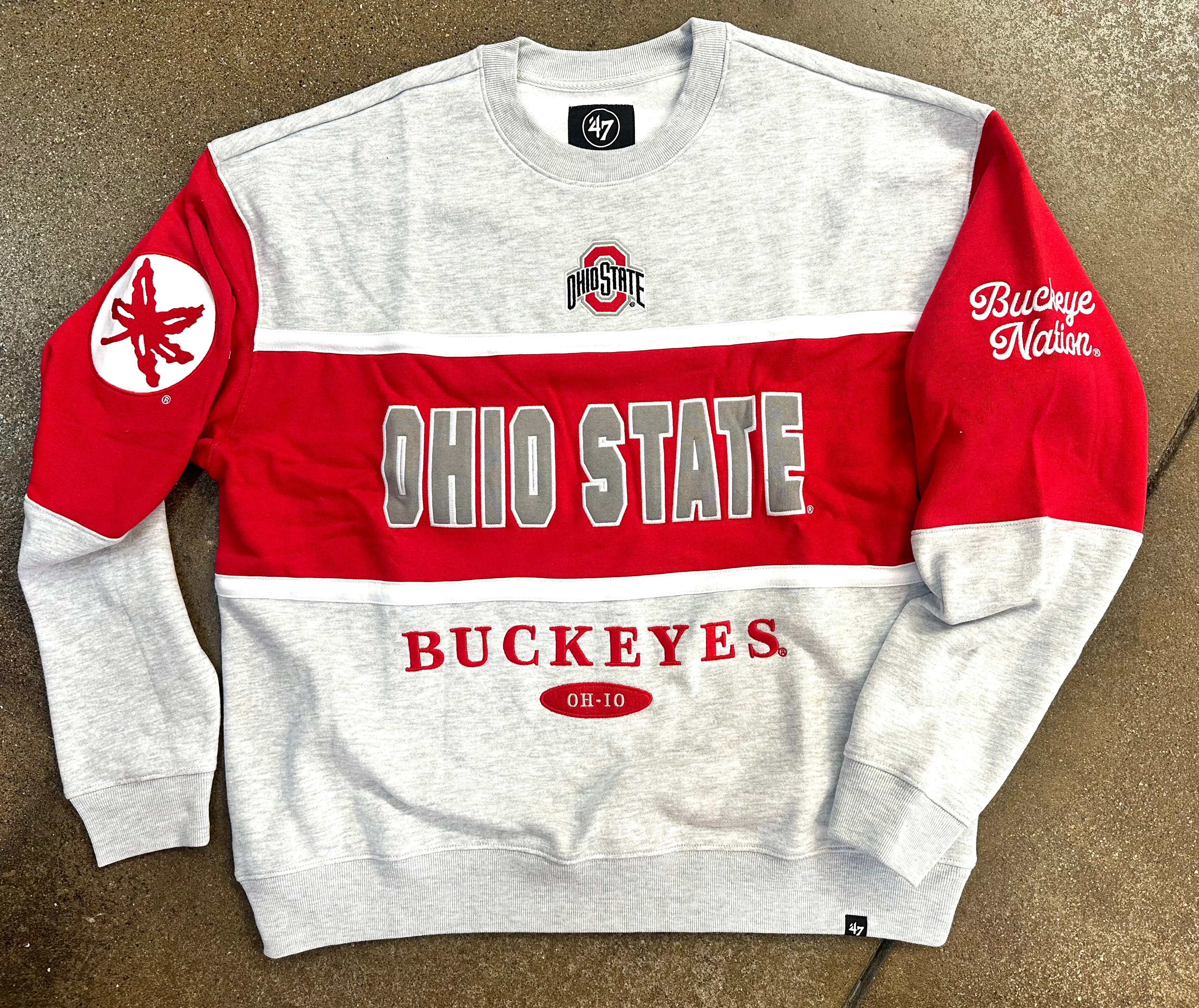 classic style with the Ohio State Buckeyes Racer Red Blockfield Maximalist Crew Sweatshirt for Men