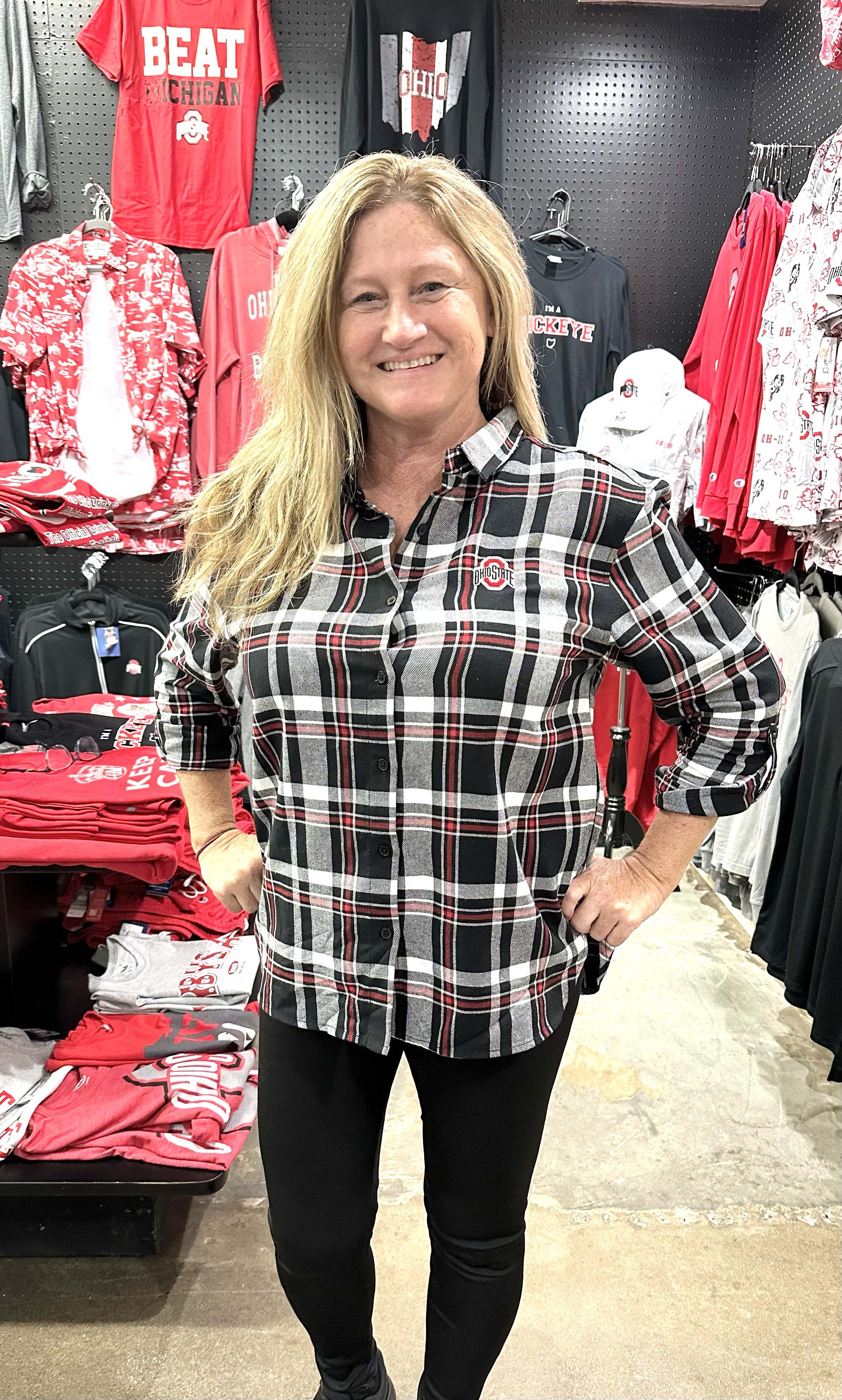 model in Ohio State Boyfriend Plaid by Chicka-d