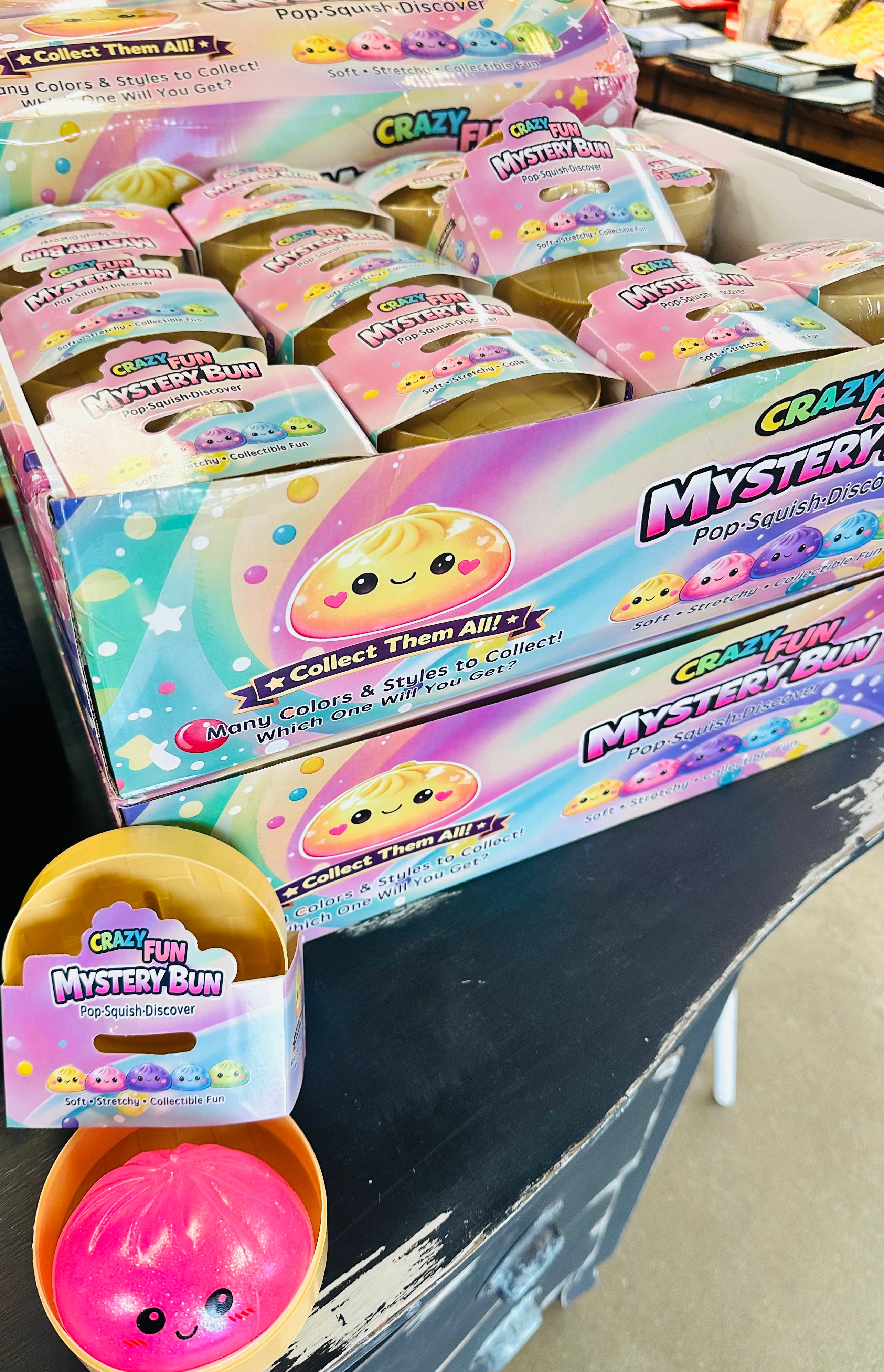 Crazy Fun Mystery Bun toys in packaging on a table