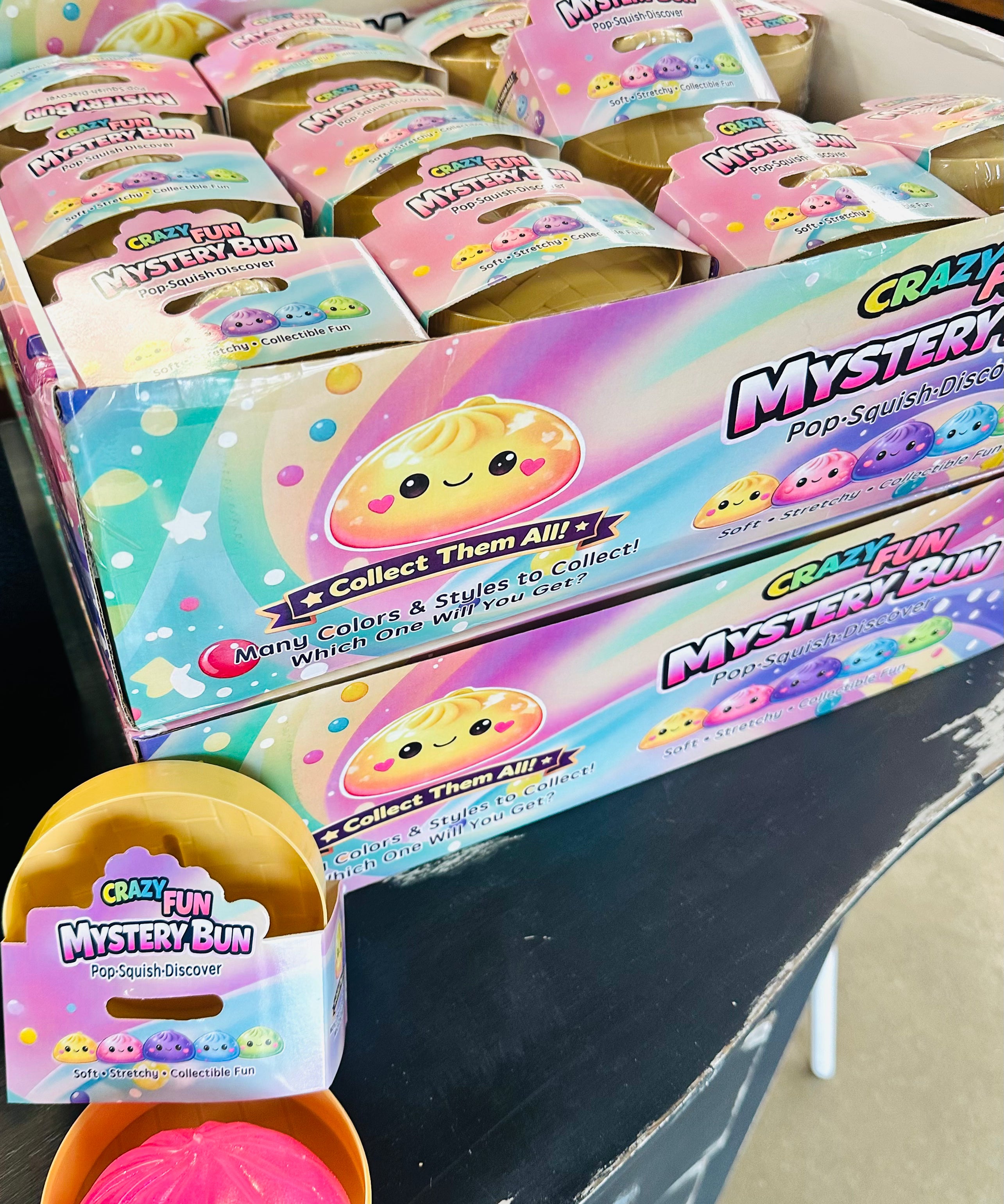 Crazy Fun Mystery Bun toys in packaging on a table