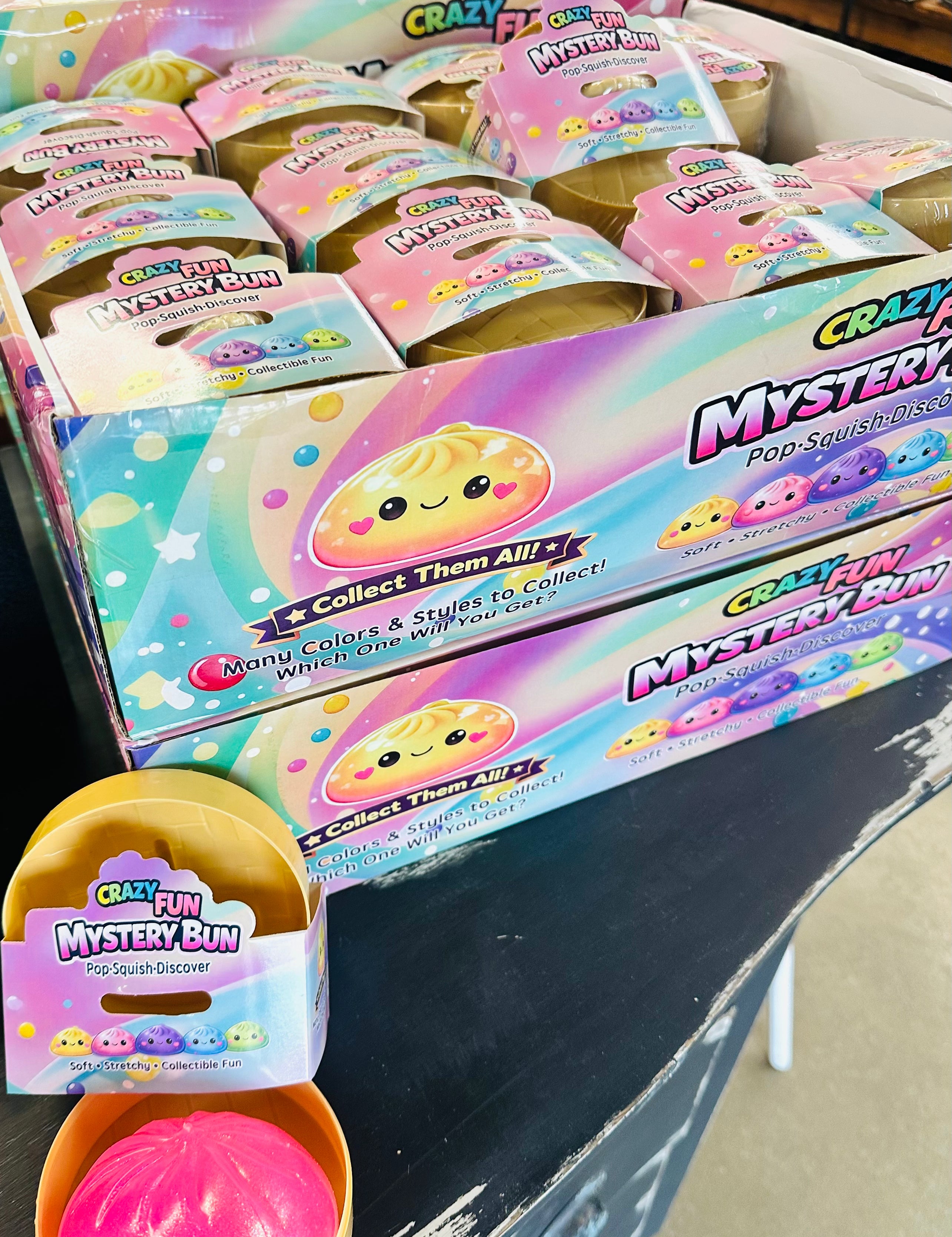 Crazy Fun Mystery Bun toys in packaging on a table