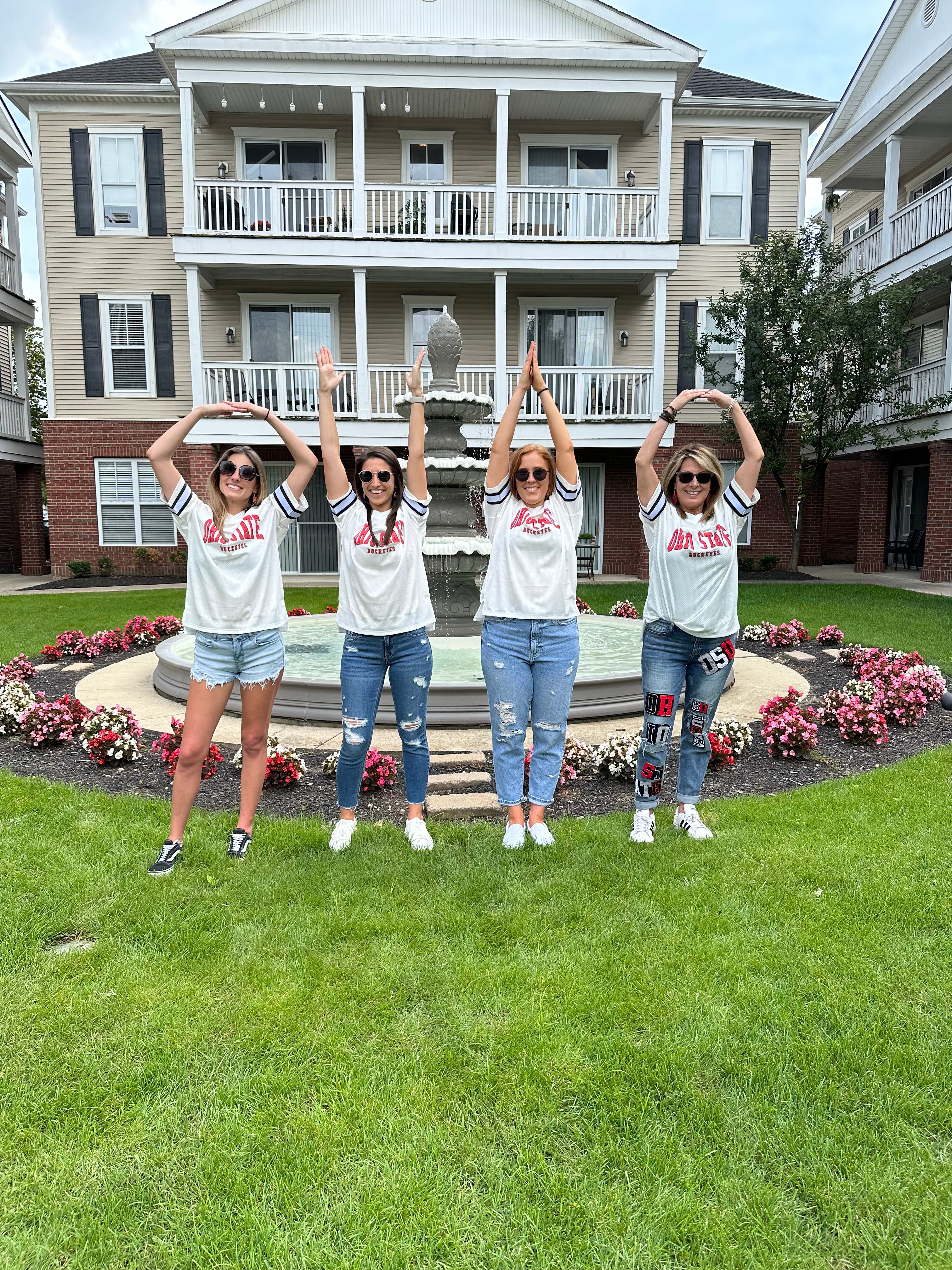 College girls wearing Ohio State Buckeyes Iconic Oversized Option Play Fashion Jersey