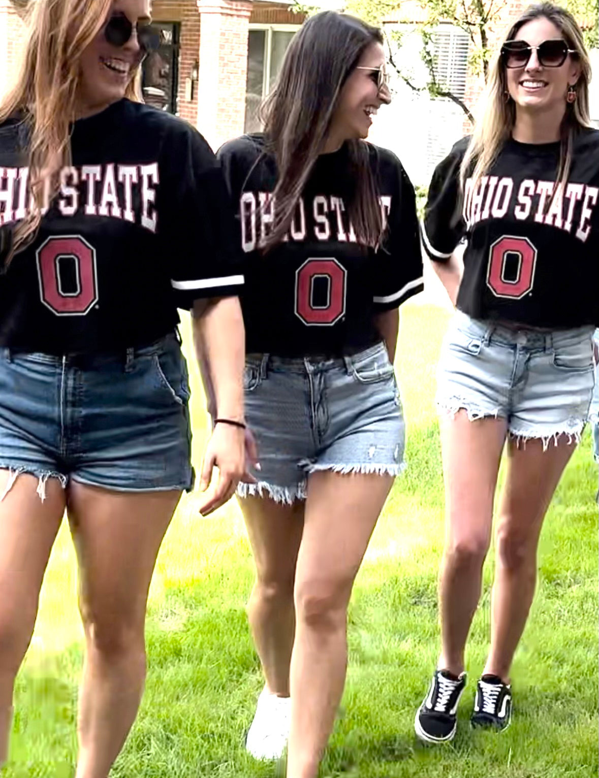 college students wearing Ohio State Buckeyes "Game Face" Moderately Fitted Fashion Jersey