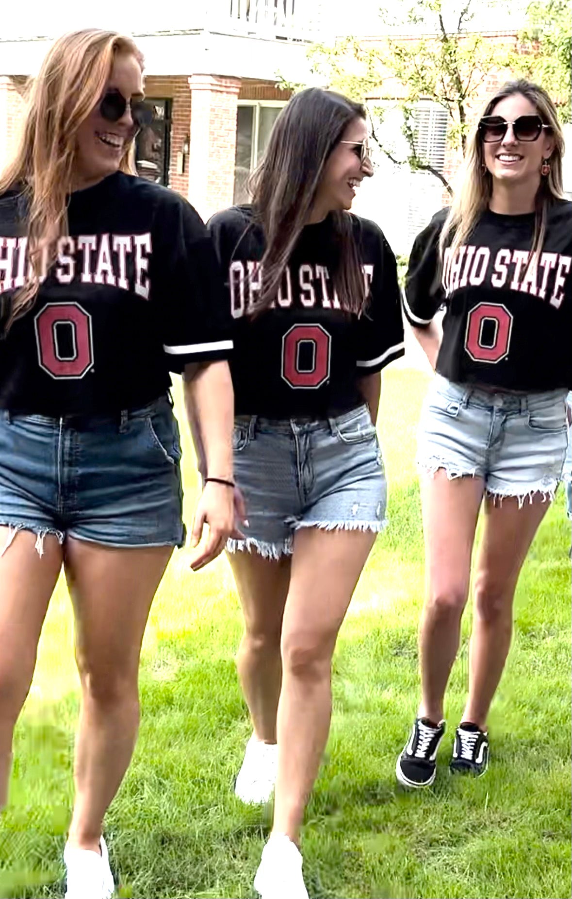 college students wearing Ohio State Buckeyes "Game Face" Moderately Fitted Fashion Jersey