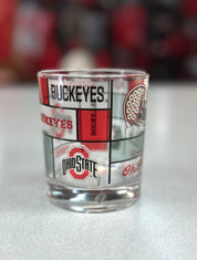 Stained glass style Buckeye whiskey glass with Ohio State logo