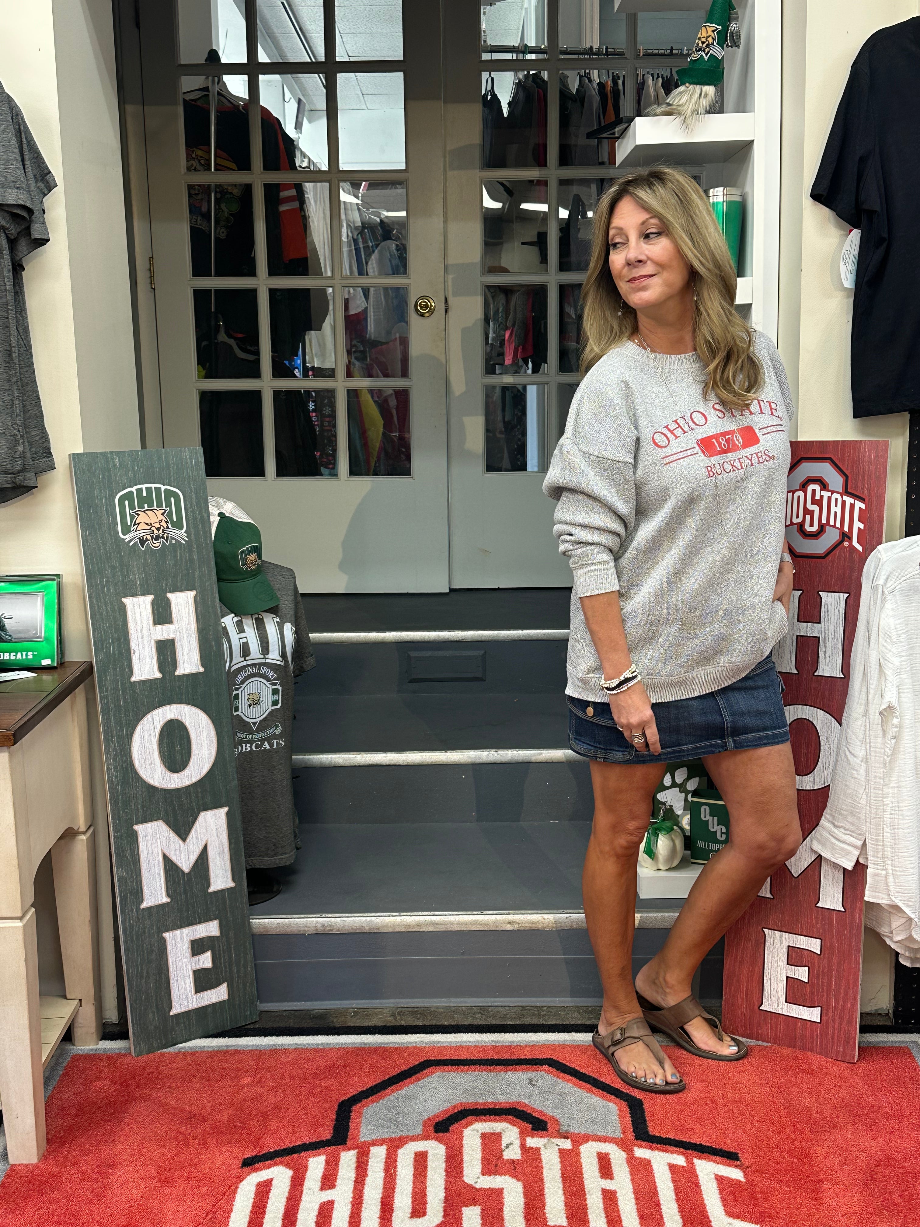 lynn at store wearing sweatshirt