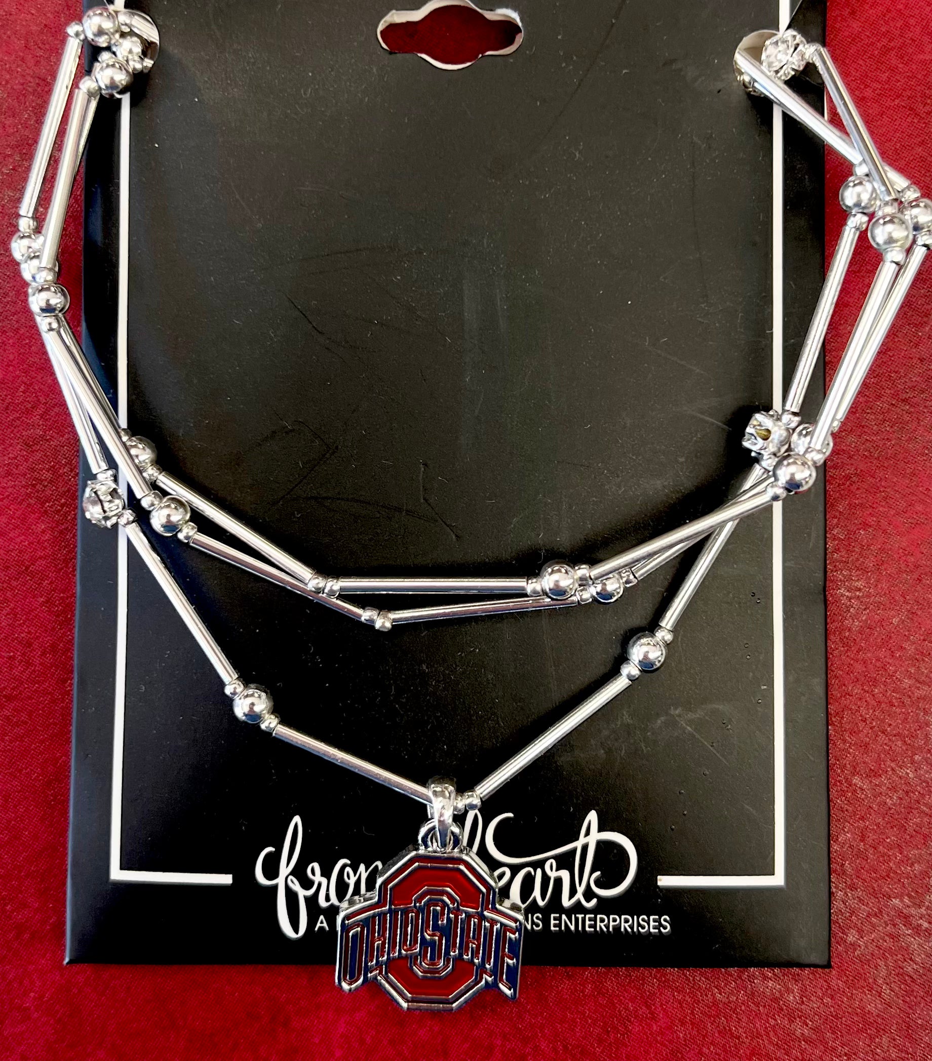 OHIO STATE 3 STRAND NECKLACE WITH ATHLETIC LOGO CHARM