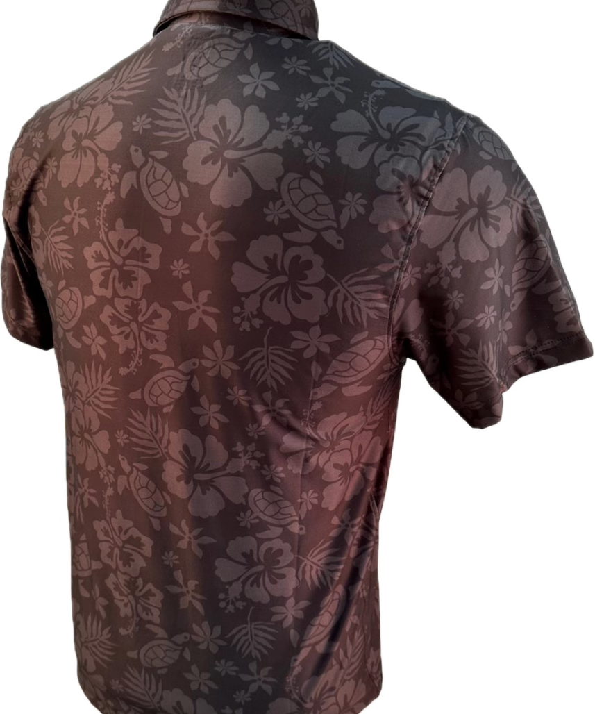 Brown floral patterned shirt on a white background