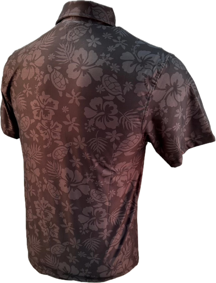 Brown floral patterned shirt on a white background