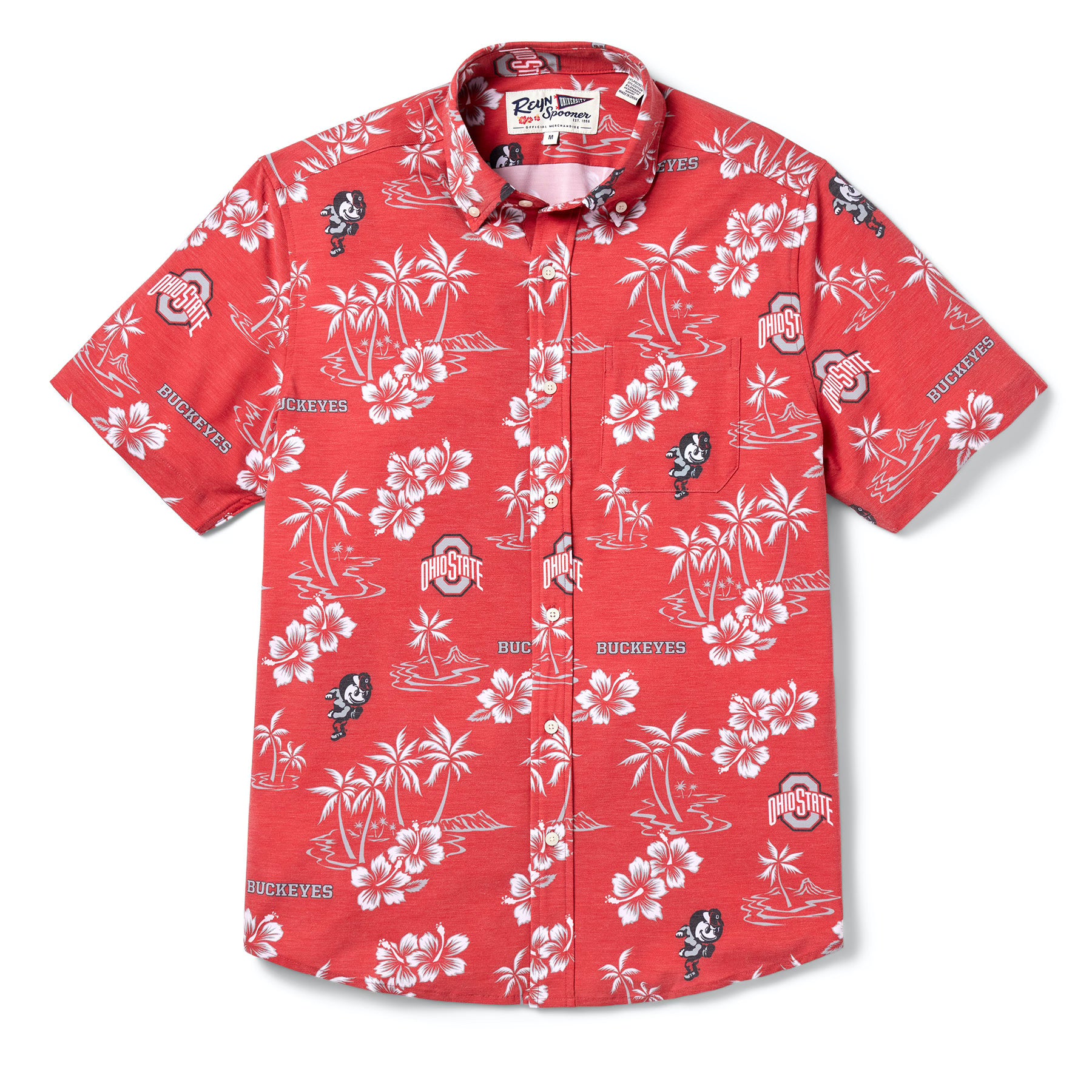 Red Ohio State Hawaiian shirt with Brutus print