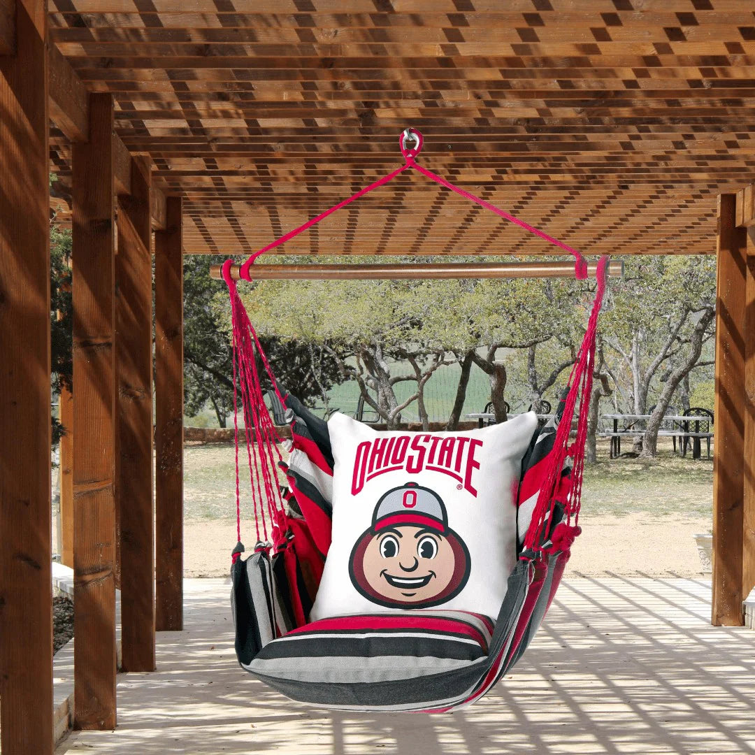 outside OHIO STATE BUCKEYES BRUTUS MASCOT HANGING CHAIR SWING