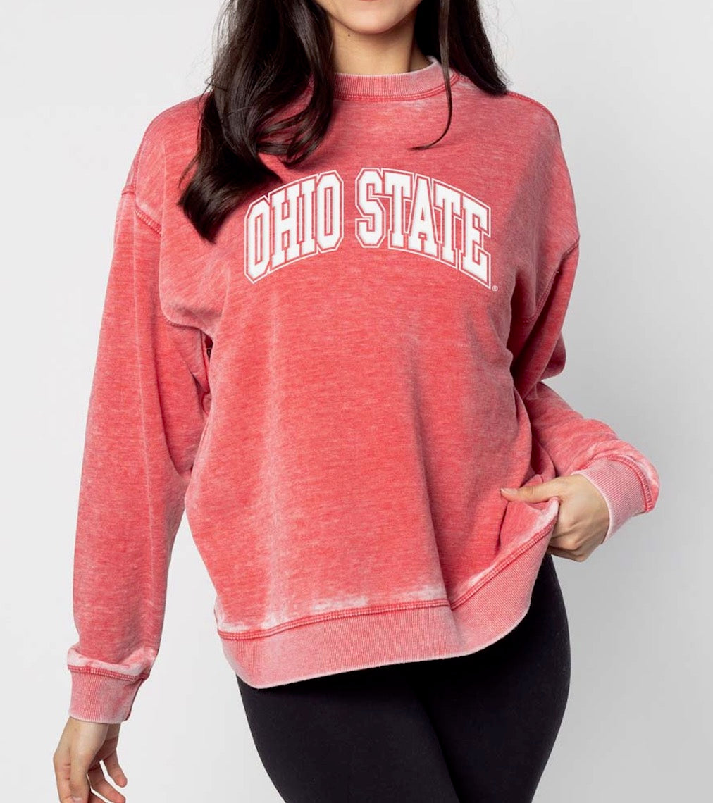 OHIO STATE ARCHED LOGO CAMPUS CREW SWEATSHIRT RED