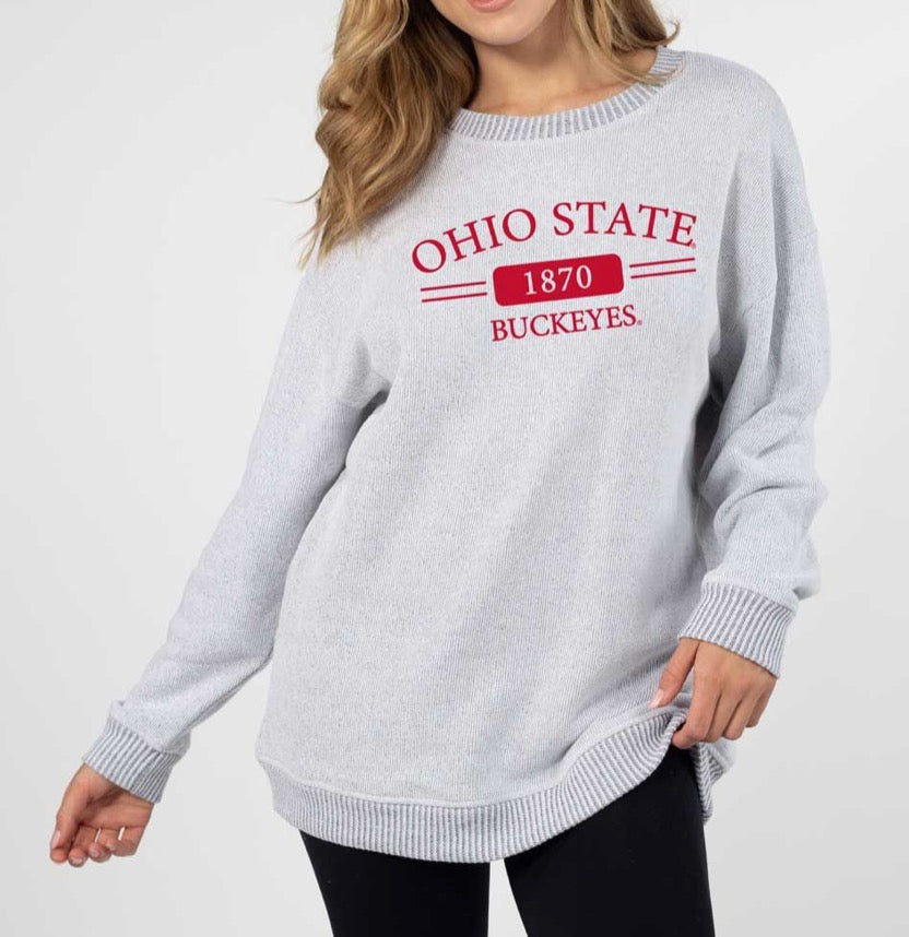 OHIO STATE UNIVERSITY WARM UP CREW SWEATSHIRT, HEATHER GREY