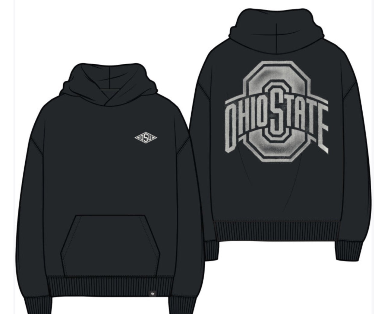 OHIO STATE BUCKEYES FLINT BLACK MONOGRAM BACKER FOUNDATION HOODIE BY ’47 BRAND