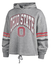 OHIO STATE BUCKEYES SLATE GREY UPLAND BENNETT HOOD WOMEN NY ’47 BRAND  RETRO STRIPPED SLEEVES OHIO STATE ARCH LOGO