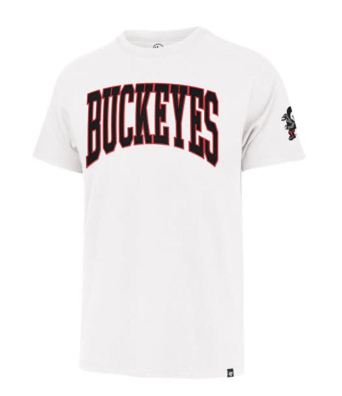 OHIO STATE BUCKEYES VIN WHITE WASH CLUBHOUSE ACE FIELDHOUSE TEE BRUTUS BUCKEY ON SLEEVE WITH ARCH BUCKEYES