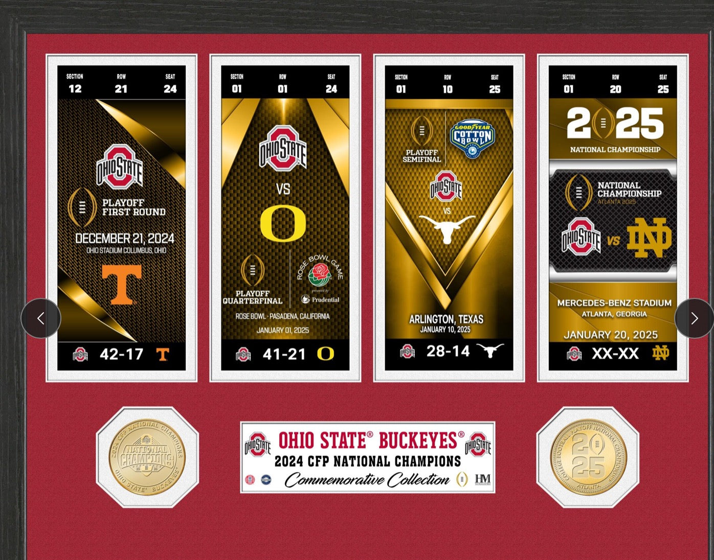 OHIO STATE BUCKEYES ROAD TO THE 2024-25 CFP CHAMPIONSHIP TICKET COLLECTION & BRONZE COIN PHOTO MINT